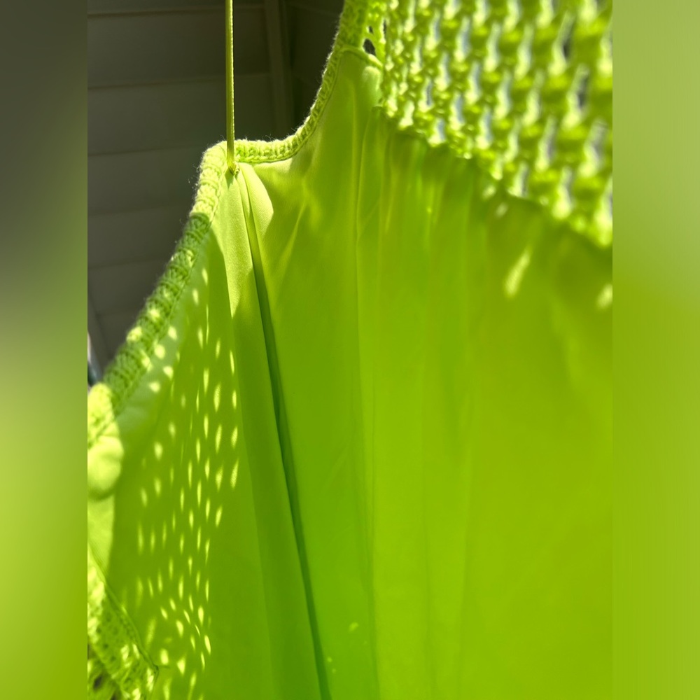🆕Rachel Zoe Neon Lime Crochet Knit Maxi Dress Size S Boho Resort Beach Cover-Up - Picture 11 of 15